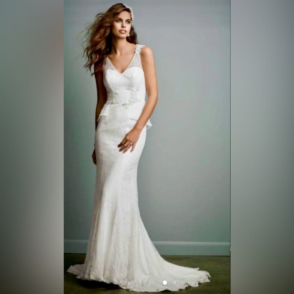 Vintage-Style Galina Ivory Wedding Dress w Sweep Train From David's Bridal